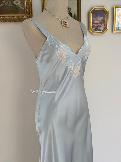 Val-Mode Blue Satin Maxi Slip Dress size S