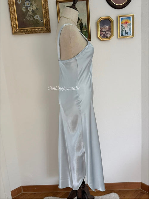 Val-Mode Blue Satin Maxi Slip Dress size S