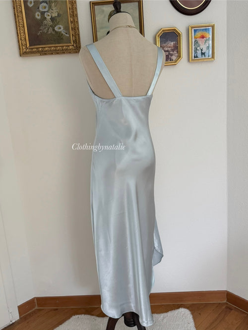 Val-Mode Blue Satin Maxi Slip Dress size S