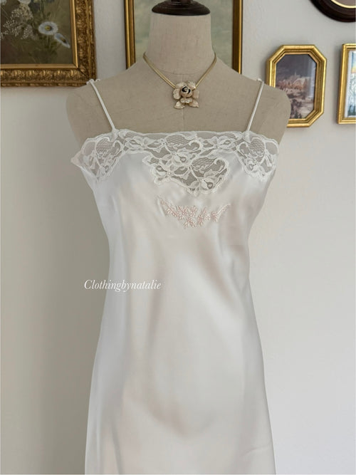 Etienne White Satin Fish Tail Maxi Dress size S