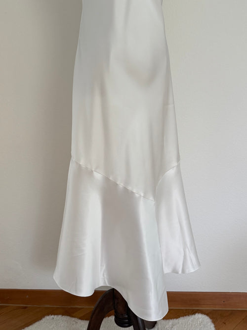 Etienne White Satin Fish Tail Maxi Dress size S