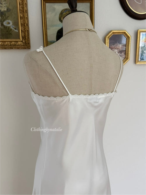 Etienne White Satin Fish Tail Maxi Dress size S