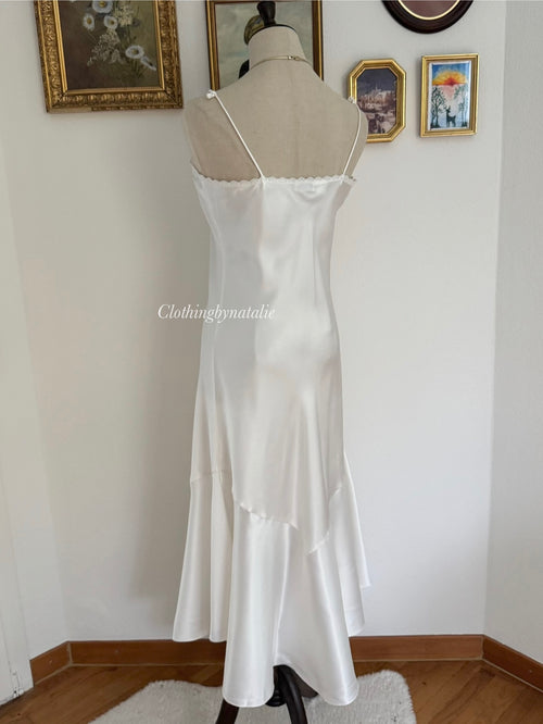 Etienne White Satin Fish Tail Maxi Dress size S