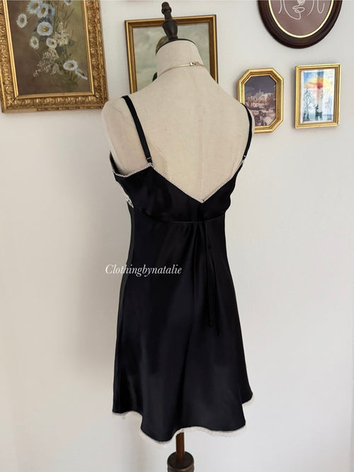 Neimann Marcus Black Satin Mini Dress size S