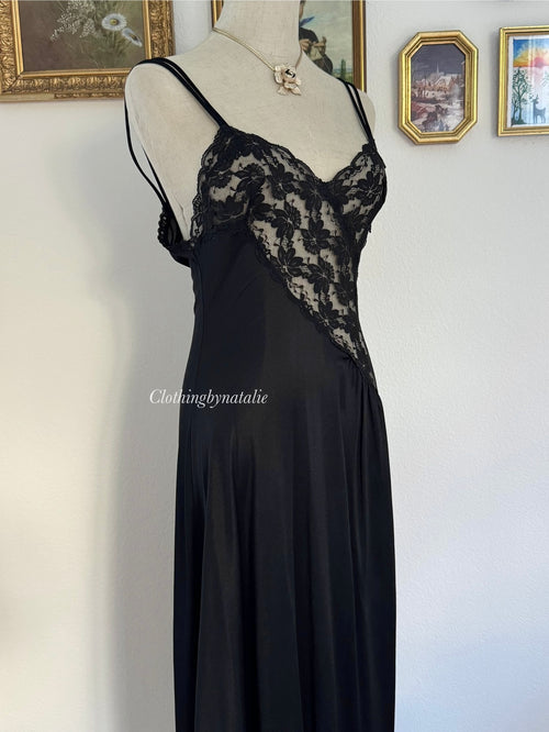Val-Mode Black Nylon Maxi Nightgown size S/small M