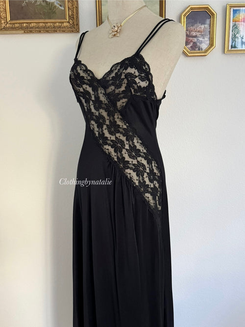 Val-Mode Black Nylon Maxi Nightgown size S/small M