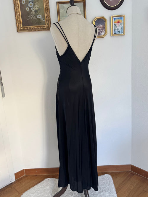 Val-Mode Black Nylon Maxi Nightgown size S/small M