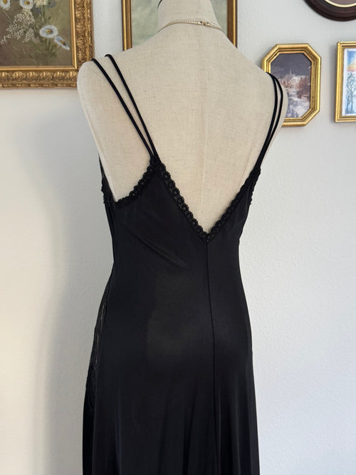 Val-Mode Black Nylon Maxi Nightgown size S/small M