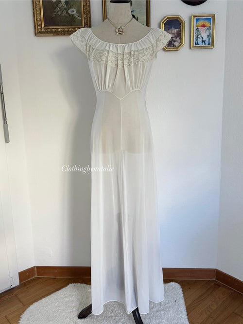 Vintage Sheer White Nylon Nightgown size S