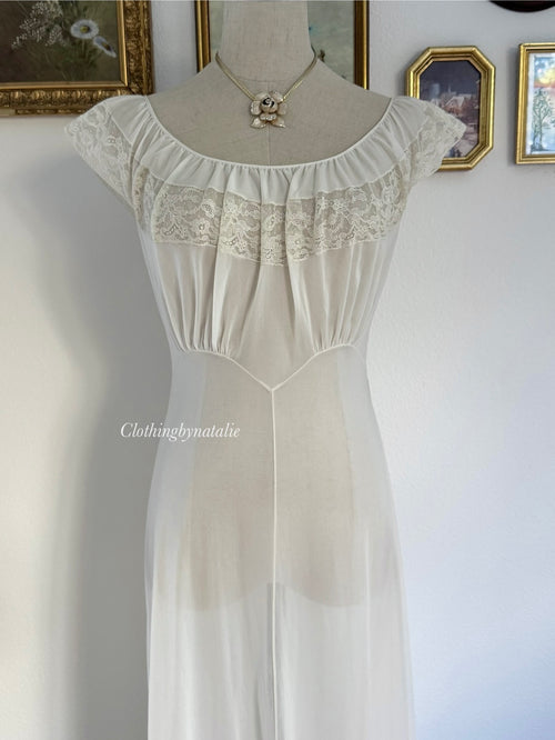 Vintage Sheer White Nylon Nightgown size S