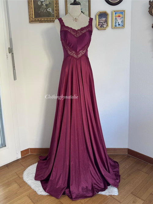 Olga Burgundy Nylon Maxi Nightgown size S/M