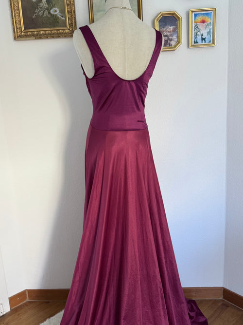 Olga Burgundy Nylon Maxi Nightgown size S/M