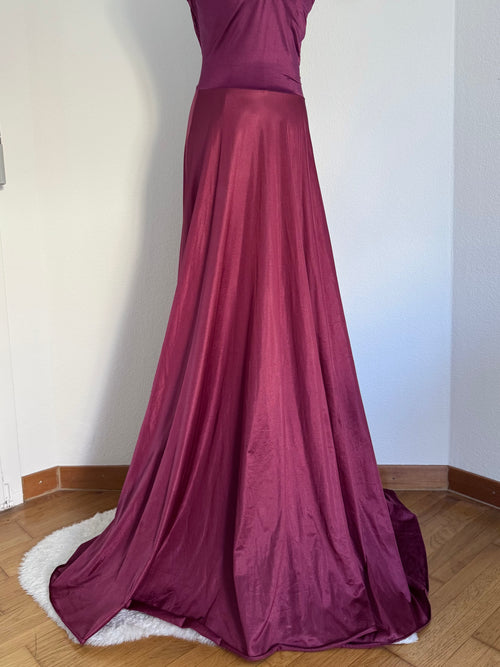 Olga Burgundy Nylon Maxi Nightgown size S/M