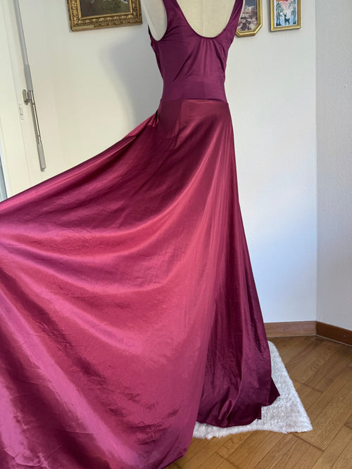 Olga Burgundy Nylon Maxi Nightgown size S/M