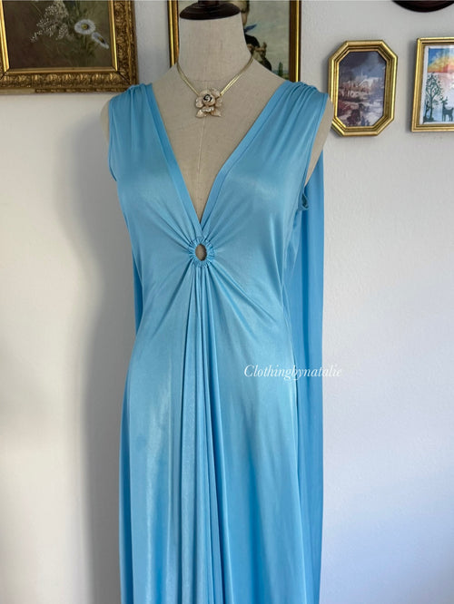 Deena Blue Goddess Nylon Maxi Gown size S/M