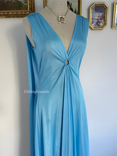 Deena Blue Goddess Nylon Maxi Gown size S/M