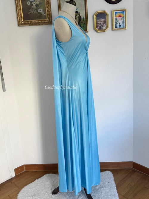 Deena Blue Goddess Nylon Maxi Gown size S/M