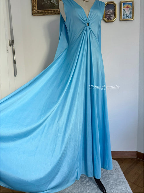 Deena Blue Goddess Nylon Maxi Gown size S/M