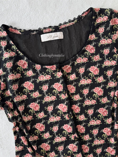Black Cotton Floral Blouse (S)