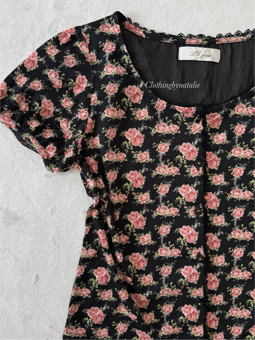 Black Cotton Floral Blouse (S)