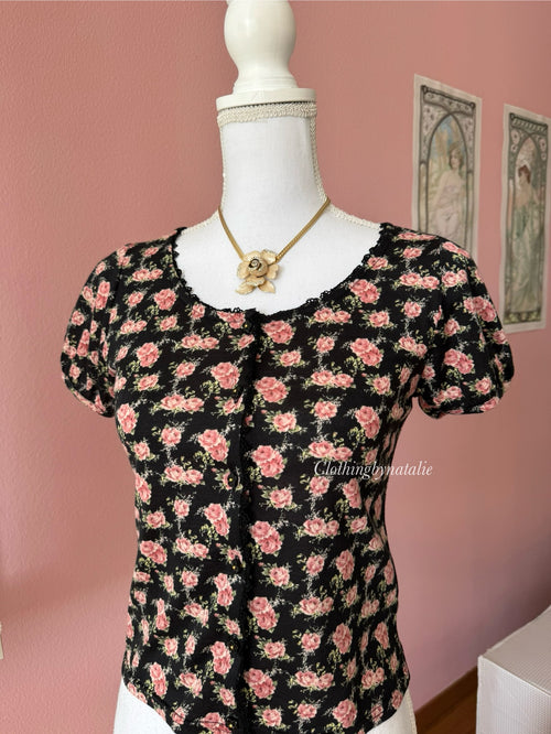 Black Cotton Floral Blouse (S)