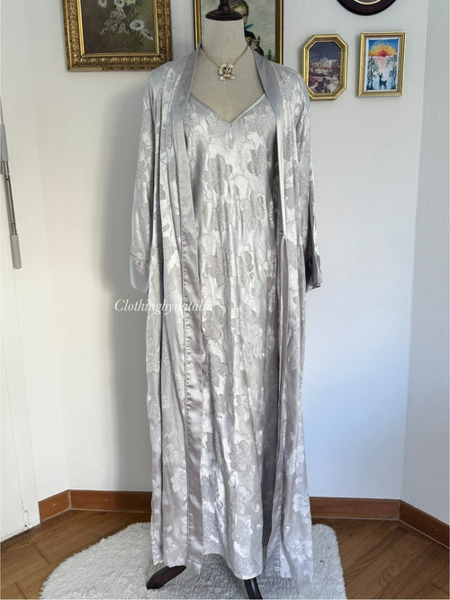 Vintage Valentino Grey Brocade Peignoir Set size S/small M