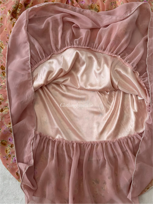 Japanese Orange Floral Chiffon Dress (M)