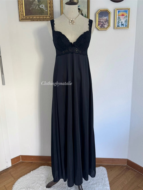 Olga Black Bustier Nylon Maxi Gown size S/small M