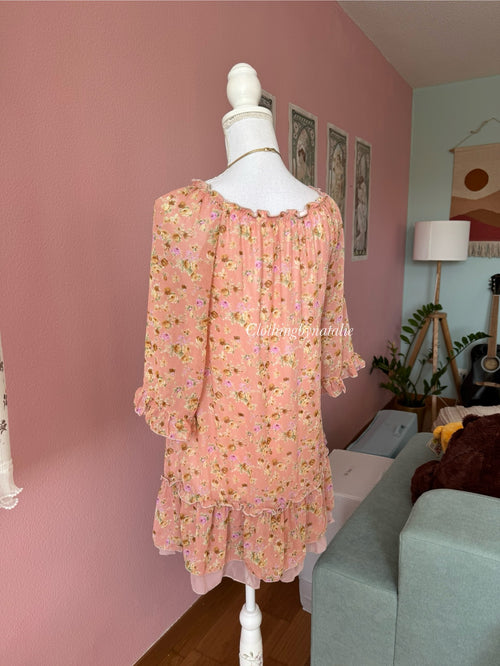Japanese Orange Floral Chiffon Dress (M)