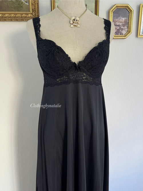 Olga Black Bustier Nylon Maxi Gown size S/small M