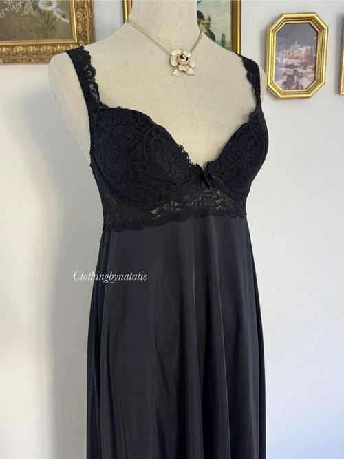 Olga Black Bustier Nylon Maxi Gown size S/small M