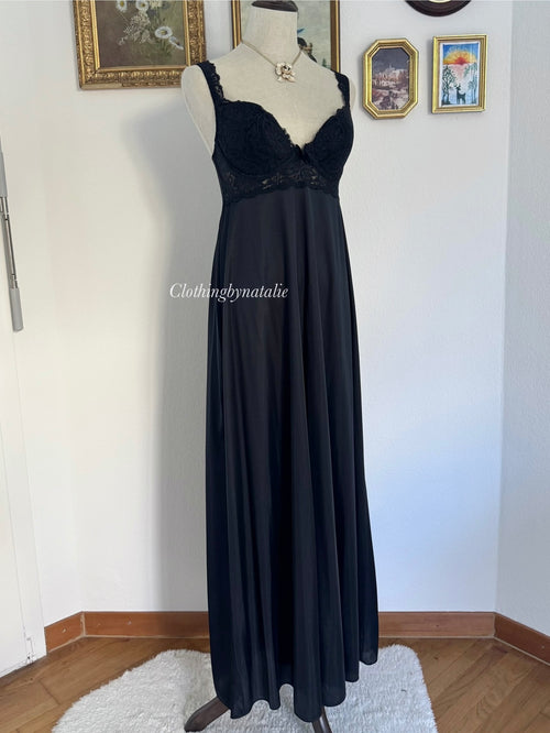 Olga Black Bustier Nylon Maxi Gown size S/small M
