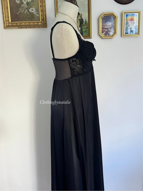 Olga Black Bustier Nylon Maxi Gown size S/small M