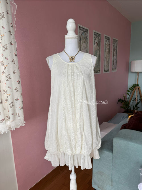 Y2K White Cotton Dress (S/M)