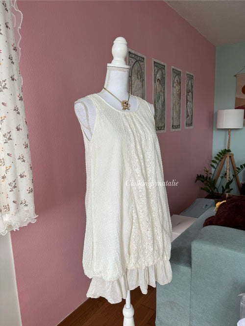 Y2K White Cotton Dress (S/M)