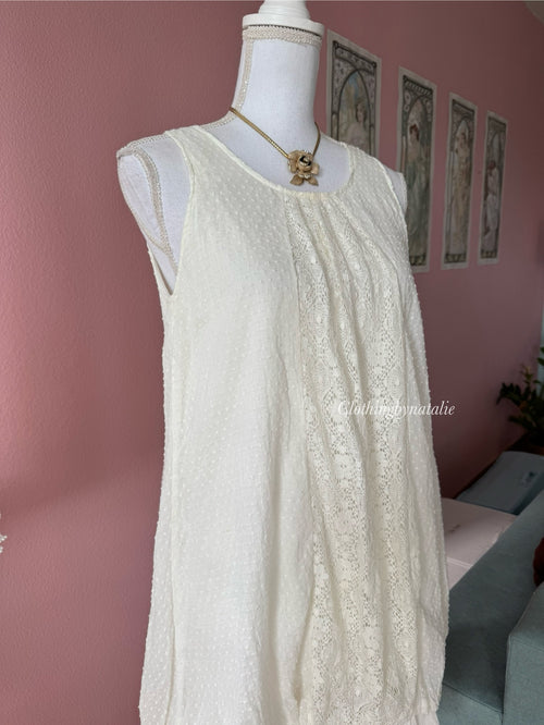 Y2K White Cotton Dress (S/M)