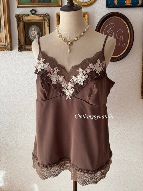 Brown Stretchy Satin Cami size L