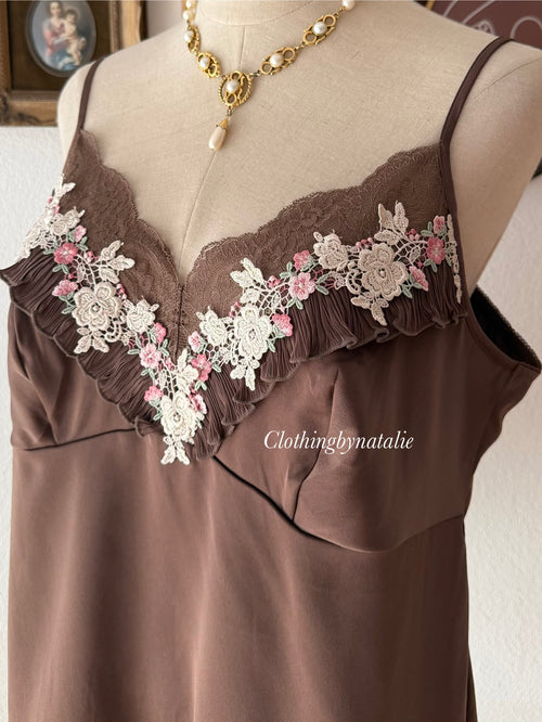 Brown Stretchy Satin Cami size L