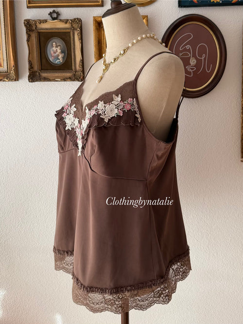 Brown Stretchy Satin Cami size L