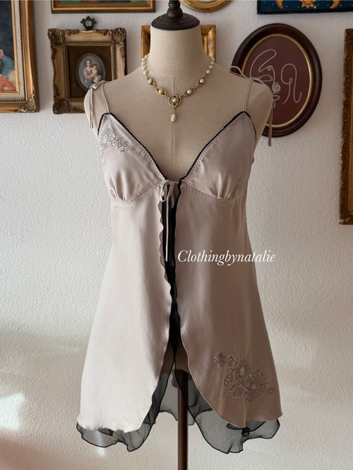 Whimsical Grey Satin Babydoll size M