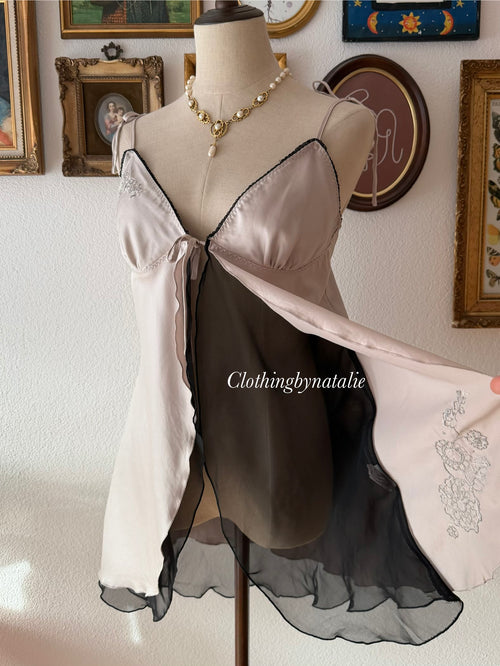Whimsical Grey Satin Babydoll size M
