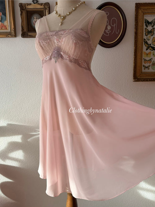 Romantic Pink Chiffon Babydoll size S