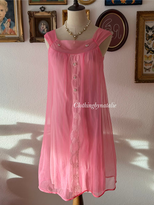 Vintage Pink Nylon Nightgown size S