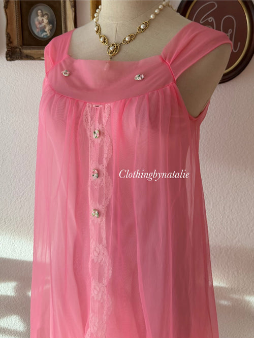 Vintage Pink Nylon Nightgown size S