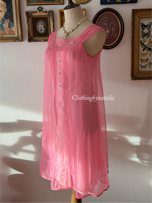 Vintage Pink Nylon Nightgown size S