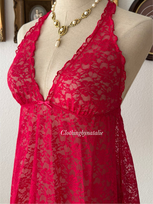 La Senza Red Lace Halter Neck size S