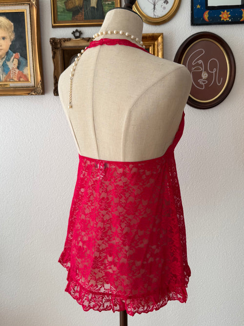 La Senza Red Lace Halter Neck size S