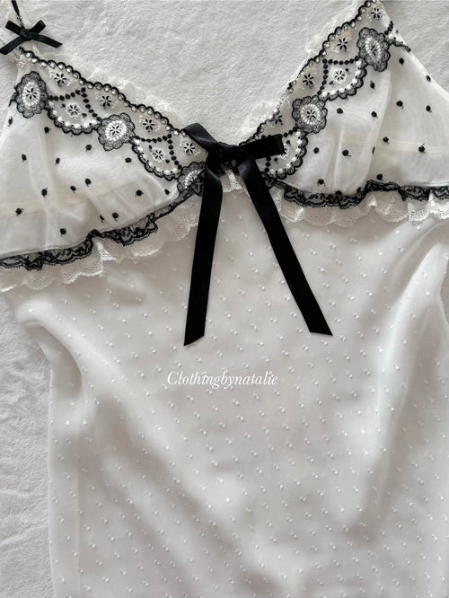 Black White Chiffon Slip Dress Size M