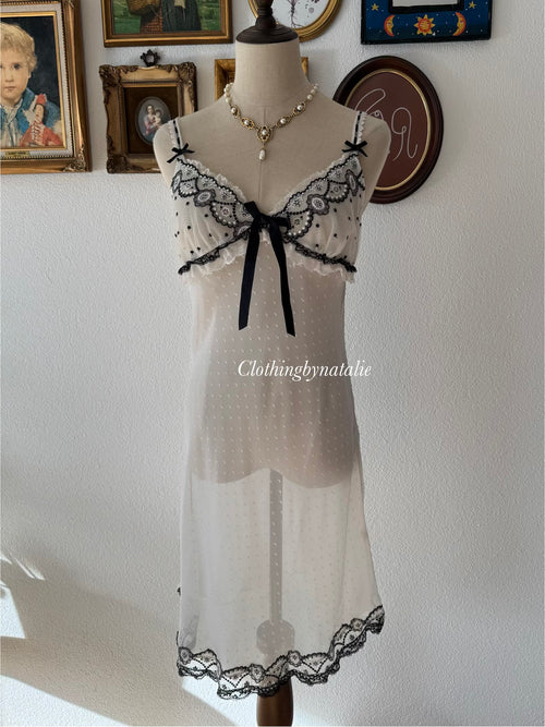 Black White Chiffon Slip Dress Size M