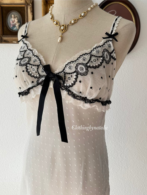 Black White Chiffon Slip Dress Size M